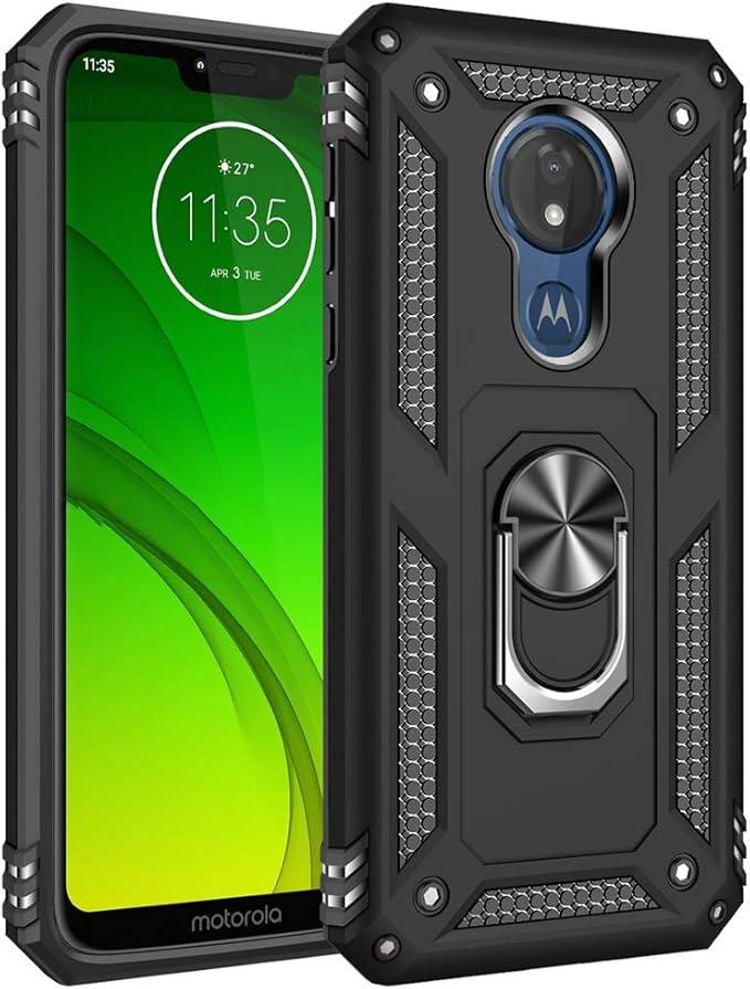 Military Grade Drop Impact for Motorola Moto G7 Power Case Moto G7 Supra Case 360 Metal Rotating Ring Kickstand Holder Magnetic Car Mount Armor Shockproof for Moto G7 Power Phone Case (Black)