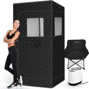 E EASTSTORM Portable Steam Sauna for Home, Personal Steam Sauna Full Body,Sauna Tent Sauna Box with 1500W 3L Steamer, Timer, Remote Control, Folding Chair, 15 Levels, 3'3'6'