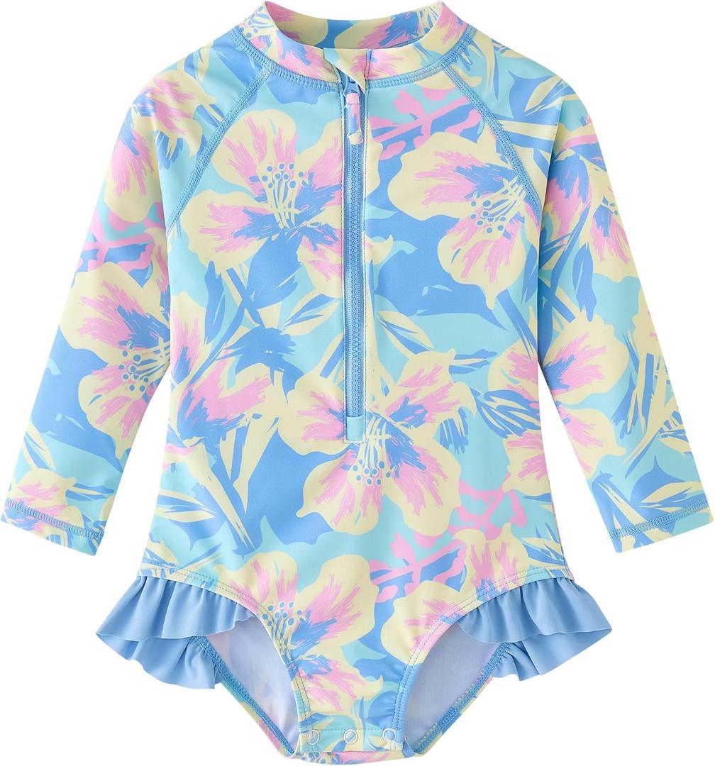 UMELOK Baby Girls One Piece Swimsuit Infant Bathing Suit Long Sleeve Rash Guard Swimwear with UPF 50+ Sun Protection, Size 4T