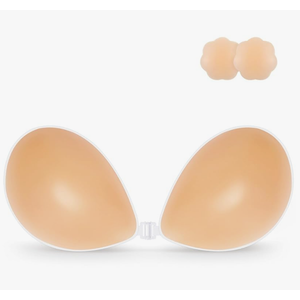 Niidor Adhesive Bra Strapless Sticky Invisible Push up Silicone Bra for Backless Dress with Nipple Covers, Size B