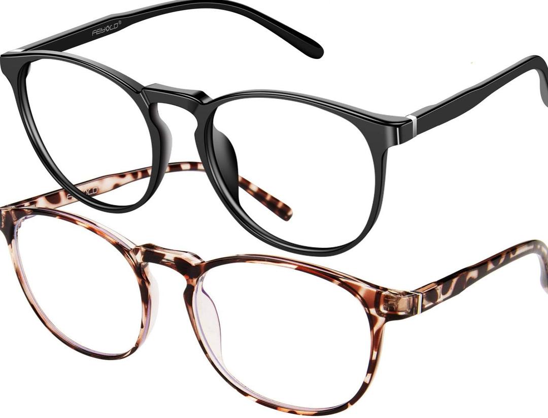 Blue Light Blocking Glasses Women/Men,Retro Round Anti Eyestrain Computer Gaming Glasses(2Pack) (Black+leopard)