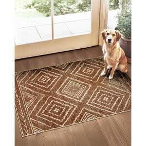 Area Rug 2x3 Rug Machine Washable Non-Slip Low Pile Print Pattern Western Rug for Living Room Bedroom Entryway Tribal Series -Yellowbrown/Cream
