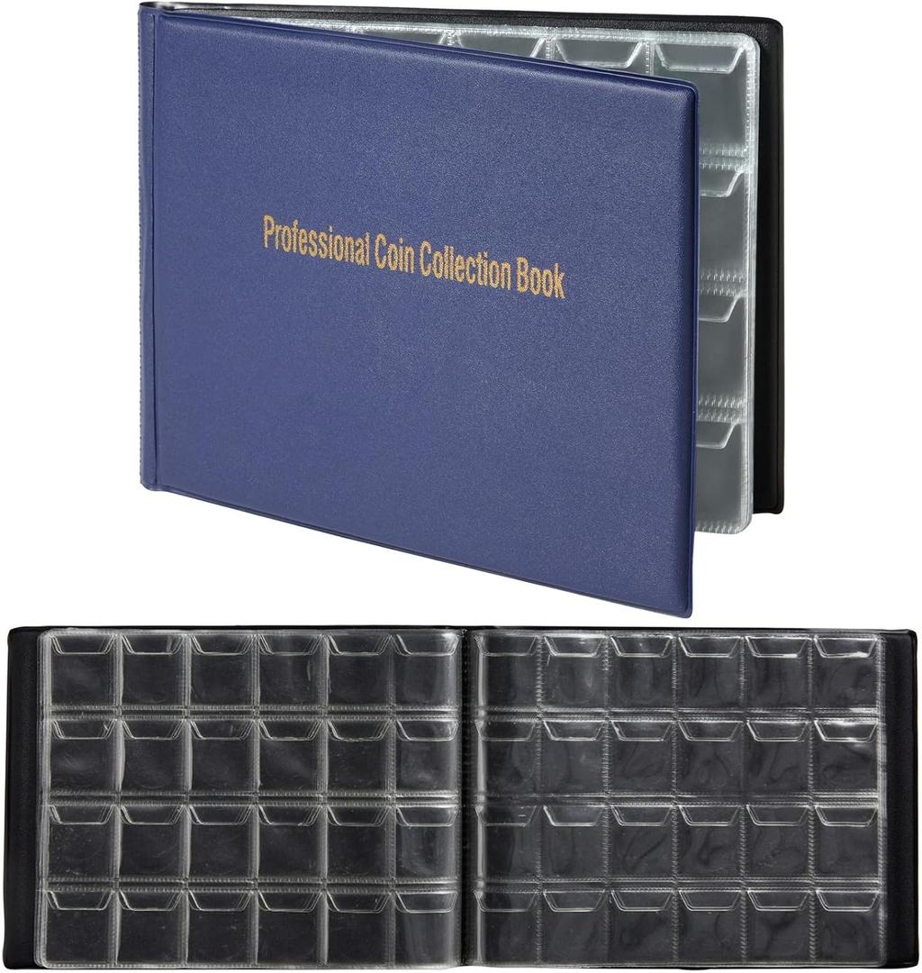 Juvale Coin Collection Book - 240-Pocket Organizer & Top-Flap Coin Album - Binder with Removable Pages for Quarter Collection - 8"x 6", Dark Blue