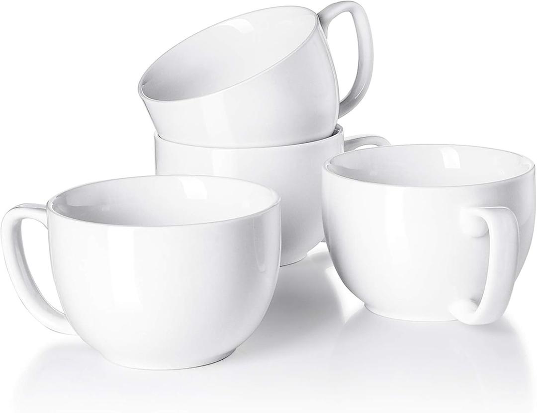 Teocera 16oz Large Coffee Mugs Set of 4 - Thick White Porcelain Cups for Cappuccino, Latte, Tea & Hot Chocolate - Dishwasher Safe Ceramic with Comfort Grip Handles