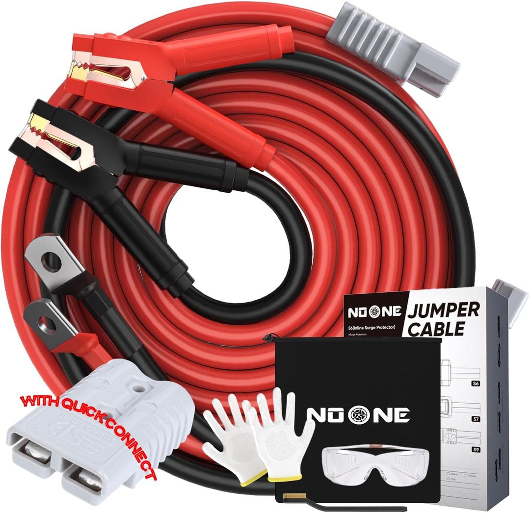 NOONE Booster Jumper Cables Heavy Duty 2/0 Gauge 30 FT 1500 AMP with Quick Connect Plugs for Truck SUV Car with up to 8-Liter Gasoline