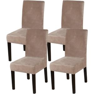 Turquoize Dining Chair Covers Stretch Chair Covers for Dining Room Velvet Chair Protector Covers Slipcover Parson Chair Covers Set of 4 for Hotel Ceremony, Thick Soft Velvet Fabric (4, Taupe)