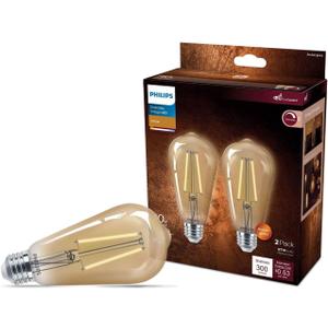 PHILIPS LED 75W ST19 2-Pack Vintage Edison Amber (2000K) 700 Lumen (8.8W = 75W) Dimmable Flicker-Free Light Bulbs