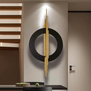 JFUJFU Large Black And Gold Metal Art 3d Wall Decor with Geometric Round & Line for Living Room & Bedroom, 39"L x 19"W
