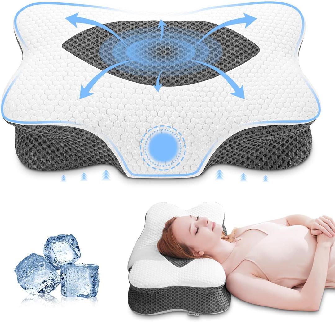 Anvo Cervical Pillow for Neck Pain Relief - Neck Pillows for Pain Relief Sleeping - Pillow for Neck and Shoulder Pain - Ergonomic Design for Side Back Stomach Sleeper-Grey Queen Firm (FIRM - Queen(25.4 x 16.2 x 5.1)Inch)