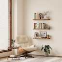 BAYKA Rustic Brown Floating Shelves 35.4in, Set of 3, Wall Mount Wood Shelf