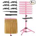 OLMRJKD Braiding Hair Rack with Tray, 144 Pegs Height Adjustable Braiding Rack, 2side Hair Extension Holder Hanger, Hair Stand with Stylist Hair Braiding Tools for Hair Salon Home Traveling (Pink)