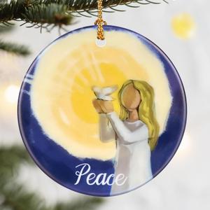 Peace Angel Christmas Ornament, Dodosky 2.8in Ceramic Angel Ornaments, Xmas Decor, Christmas Tree Ornaments, Xmas Decorations for Tree, Holiday Ornament, Christian Gifts for Faith, Religious Gifts