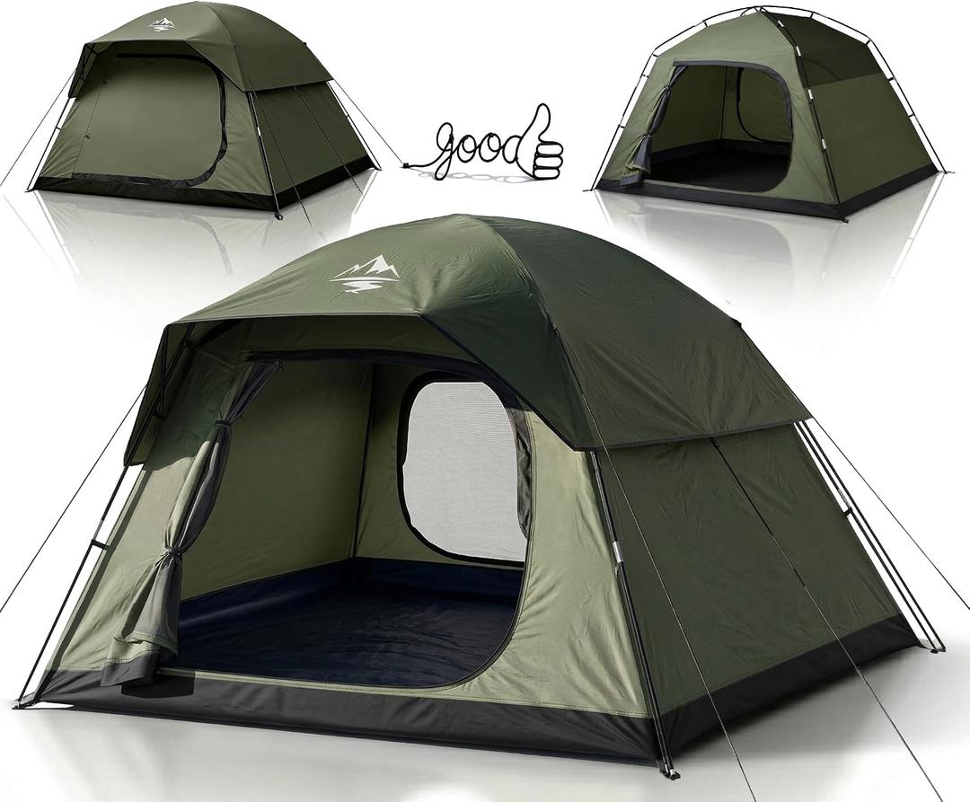 Purebox Tent 4 Person Camping Tents - Double Layer with 2 Doors & Rainfly, Portable Waterproof & Windproof Tents, Large Mesh Ventilation, Easy Setup Family Tent for Camping, Hiking and Backpacking, 4 Person Green
