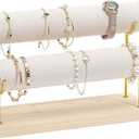 ProCase Bracelet Holder Display Bracelet Organizer Stand, Gold Detachable Bangle Storage Rack for Selling, Velvet Wrap Watch Holder with Wooden Base for Women Girls, Business Supplies - 2 Tier, Beige