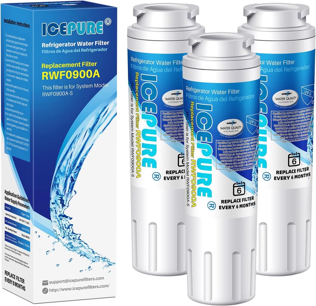 ICEPURE UKF8001 Compatible with Whirlpool EDR4RXD1, 4396395, Maytag UKF8001, UKF8001AXX, EveryDrop Refrigerator Water Filter 4, RFC0900A, UKF8001AXX-200, UKF8001P, 469006, PUR, Puriclean II, Pack of 3
