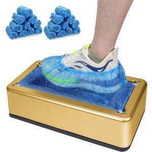 Automatic Shoe Cover Dispenser Machine with 200pcs Disposable Non-Slip Waterproof Covers - Fits Safety Shoes US 6-11- for HomeOfficeFactory - Easy Load & Hygienic Design (Gold)
