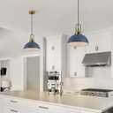 Blue Pendant Lights Kitchen Island Industrial Adjustable Height Vintage Dome Hanging Light Fixtures for Barn, Dining Room 3 Packs