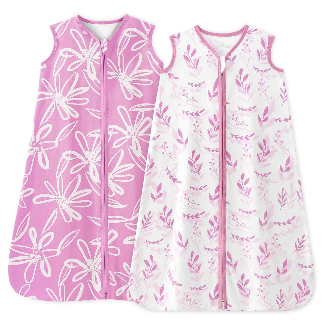Baby Sleep Sack 6-12 Months 1.0 Tog Baby Wearable Blanket 100% Cotton Sleeping Sack with 2-Way Zipper for Infant Newborn Purple Leaf (Medium)