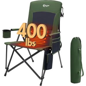 PORTAL Heated Camping Chairs for Adults Outdoor Sports Oversized Folding Lawn Chair with High Back, Heavy Duty 400 Lbs, Battery Not Included, Green