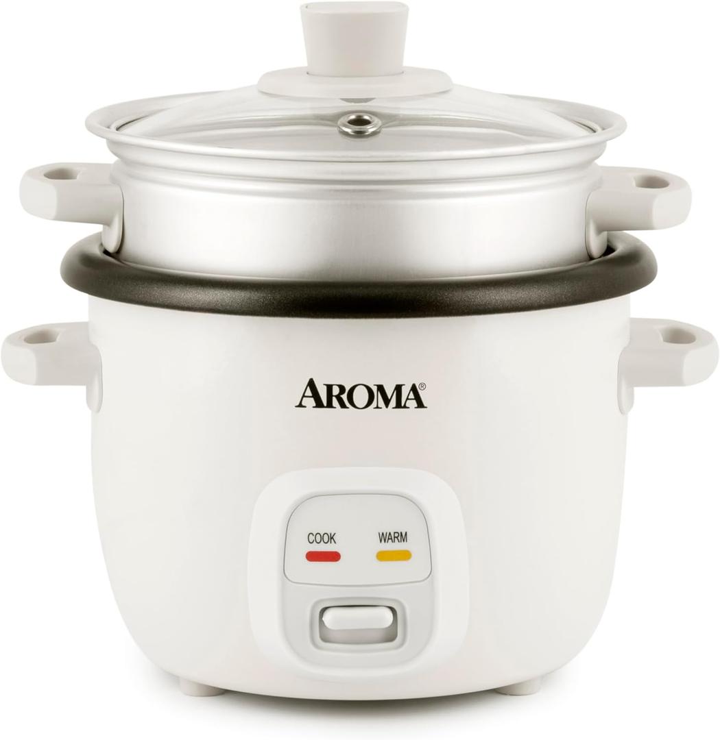 AROMA Rice Cooker, 2-Cup (Uncooked) / 4-Cup (Cooked), Steamer, Grain Cooker, Soup Maker, Oatmeal Cooker, Auto Keep Warm, 1 Qt, White, ARC-302-1NG