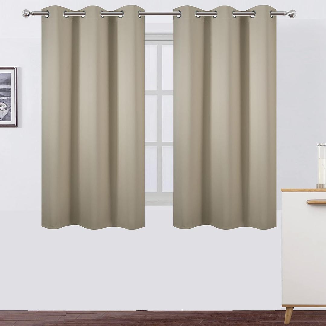 LEMOMO Beige Blackout Curtains 34 x 54 Inch Length/Set of 2 Curtain Panels/Thermal Insulated Room Darkening Blackout Curtains for Bedroom