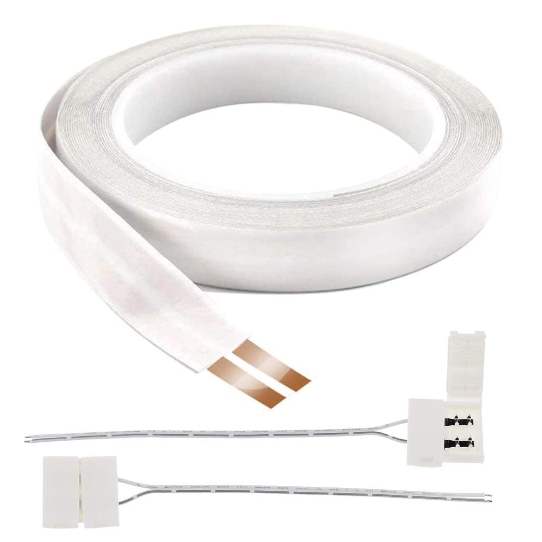 FRANKEVER 24 Guage Hidden Super Flat Audio Cable Suitable for Audio Wire LED Lighting Connection and Other Low Voltage Appliance Connection 12mm (Wire(50 ft)+2 ConnectorsD)