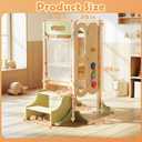 6 in 1 Toddler Tower with Removable Ladder, Foldable Wooden Kitchen Step Stool for Kids, Adjustable Children Helper Tower for Baby, Standing Tower with Safety Equipment and Black Board