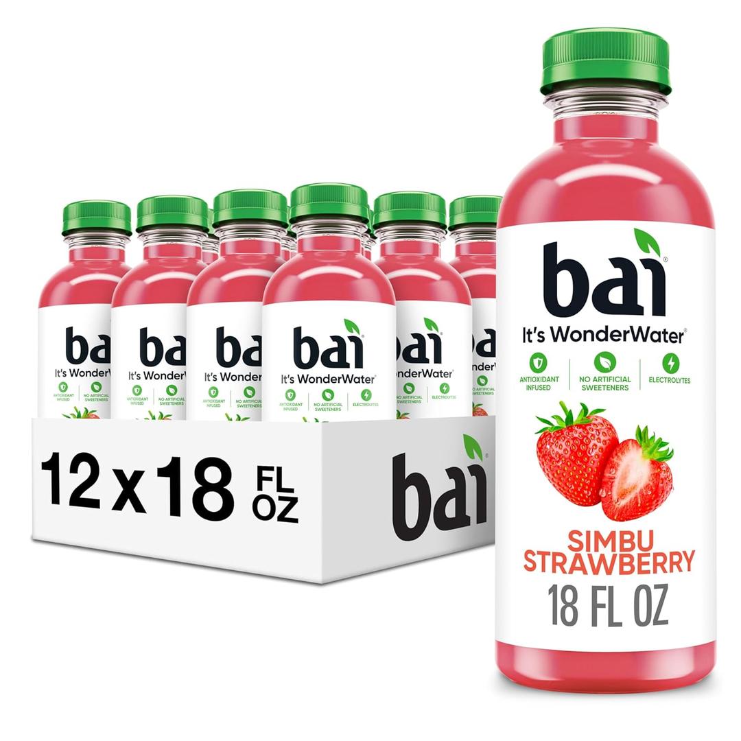 Bai Antioxidant Infused Water Beverage, Simbu Strawberry, 18 Fluid Ounce Bottle, Pack of 12, BB Date 10/25/2025