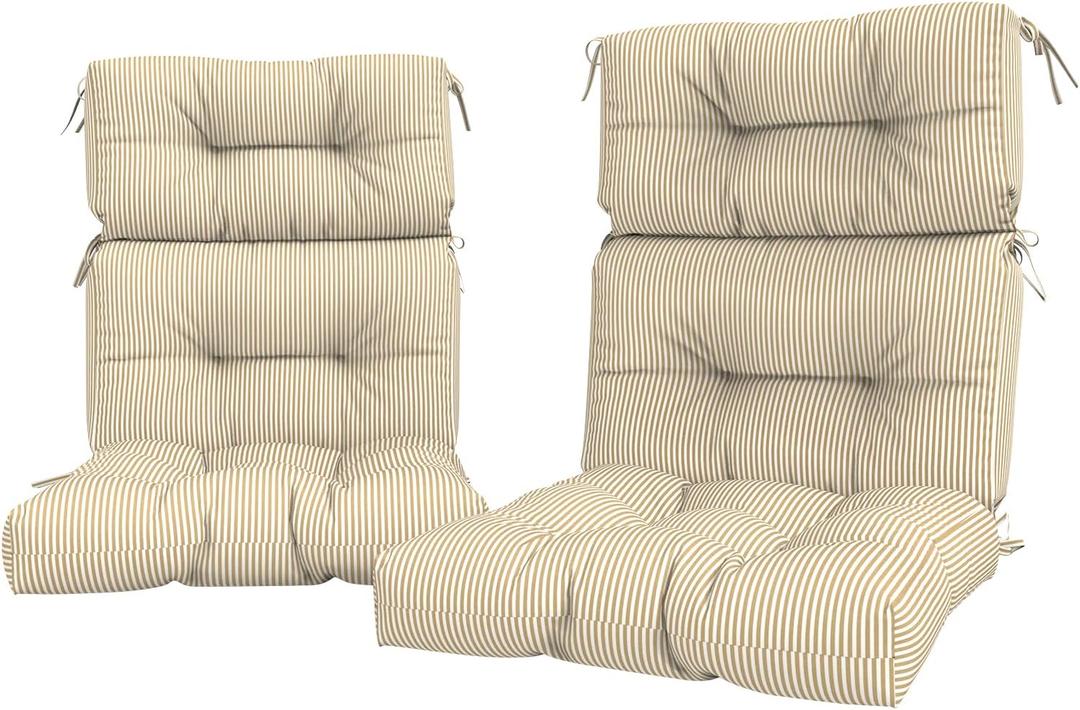 LVTXIII Outdoor Seat and Back Chair Cushion Patio Tufted High Back Cushion with Ties, Seasonal Replacement Rocking Chair Cushion for Home Office Garden Use, 44” L x 22” W, Set of 2, Stripe Beige