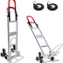 Aluminum 2-in-1 Stair Climbing Dolly, 600 Lbs Heavy Duty Hand Truck for Stairs with Dual Handles, Bungee Cords for Stairs Flat Ground Home Office Warehouse Moving Shopping