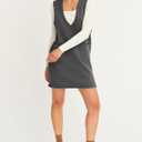 Womens Sweater Vest Dress V Neck Sleeveless Knit Pullover Pinafore Mini Dress with Pockets (Small, Grey)