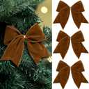 Janinka 12 Pcs Christmas Velvet Bows & Ribbons - 6 Inch Rustic Wreath & Gift Bows - Vintage Xmas Holiday Ornaments for Christmas Tree Garland & DIY Craft Wrapping Decor (Brown)