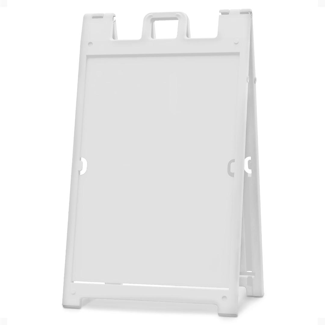 Plasticade Signicade Deluxe A Frame Sidewalk Curb Sign Portable Folding Double Sided Display with Quick Change System for Store Signs, White,  Stand Only, capable of holding two signs 24" wide 36" tall 