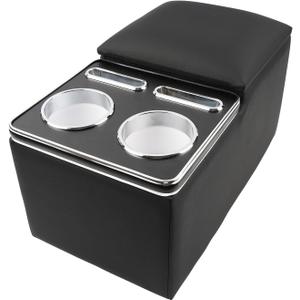 Universal Bench Seat Center Console, Center Console Organizer with Cup Holders, Designed for Durability and Style (Regular, Black)