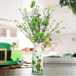 St Patricks Day Decorations, Saint Patricks Day Table Decor - Artificial Flowers 3 PCS with Vase, Leprechaun St Patricks Decor for Home, Dining Table, Bedroom, Shamrock Flowers Gifts for Women