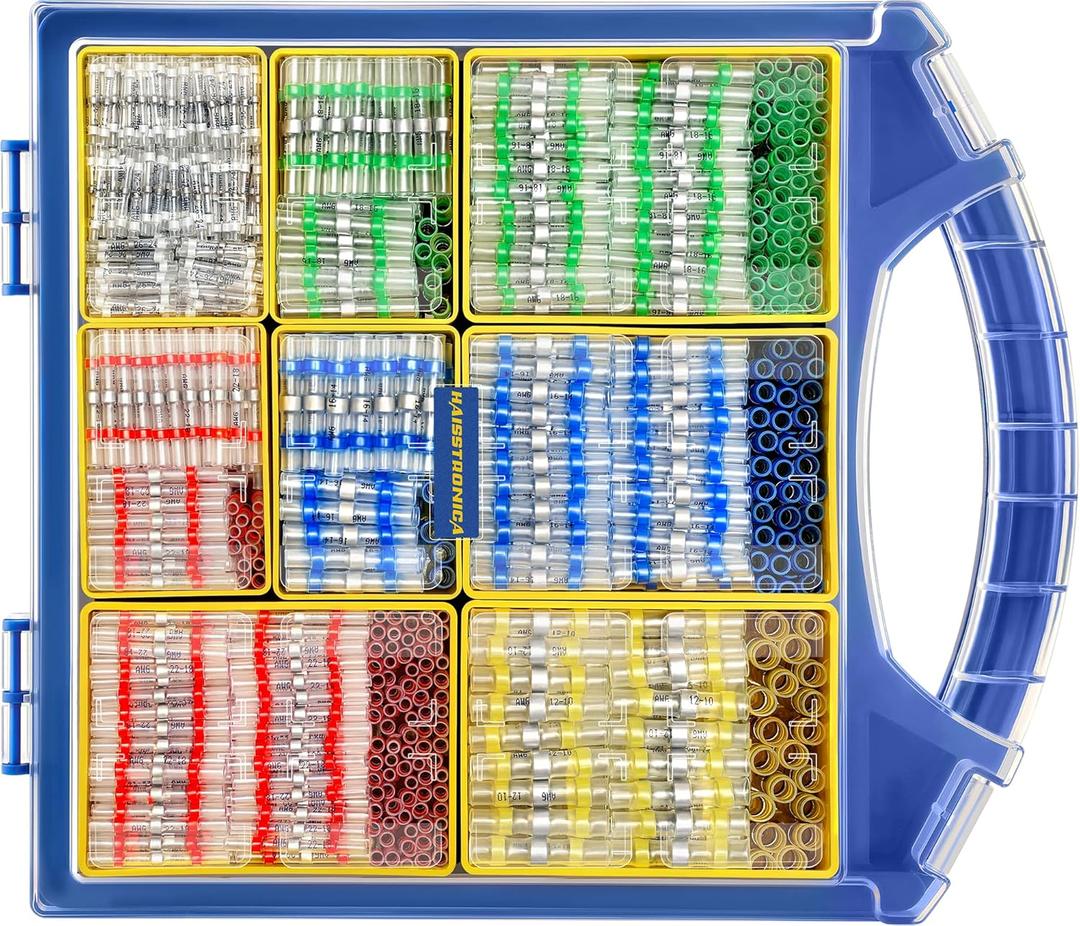 haisstronica 1000PCS Solder Seal Wire Connectors, Marine Grade Heat Shrink Wire Butt Connectors AWG 26-10 (5Colors/5Sizes) with Removable Storage Bins