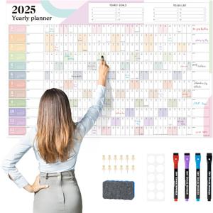 Large Calendar for Wall 2025, Dry Erase Wall Calendar 48"x32" Horizontal Layout, Yearly Planner for Office, Classroom, Home, Task Organizer (2025 Jan-Dec)