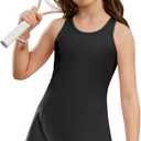 Girls Tennis Dress Sleeveless Pickleball Athletic Dress Golf Outfit with Detachable Built-in Bra & Shorts Pockets (12-13 Years, Black)