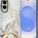 Case Compatible with Samsung Galaxy S25 Edge,Hybrid 2 Layer PC Hard Shell+Silicone Protective Case,White Gold Marble Scratch-Resistant Shockproof Cover for Samsung Galaxy S25 Edge