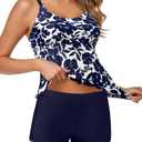 Yonique Two Piece Tankini Swimsuits for Women with Shorts Athletic Bathing Suits Tummy Control Swimwear L