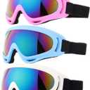 Yidomto Ski Goggles, 3 Pack Snow Goggles for Men, Women, Kids & Youth, UV400 Protection for Skiing & Snowboarding (One Size, Pink-white-blue)