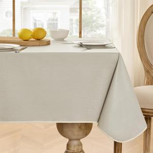 Softalker Vinyl Tablecloth Rectangle, Outdoor 100% Waterproof Oil Proof Plastic Edge Binding Table Cloth, Heavy Duty Thick Wipeable PVC Table Covers for Picnic Dining Party - 54 x 78 Inch, Beige