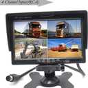 Padarsey 7" TFT LCD Car Rearview Quad Split Monitor,Remote Control, 4 Channels RCA Video Inputs(4-PIN Shockproof Connector) - 12V-24V 800480HD Screen w/Sunshade Anti-Glare