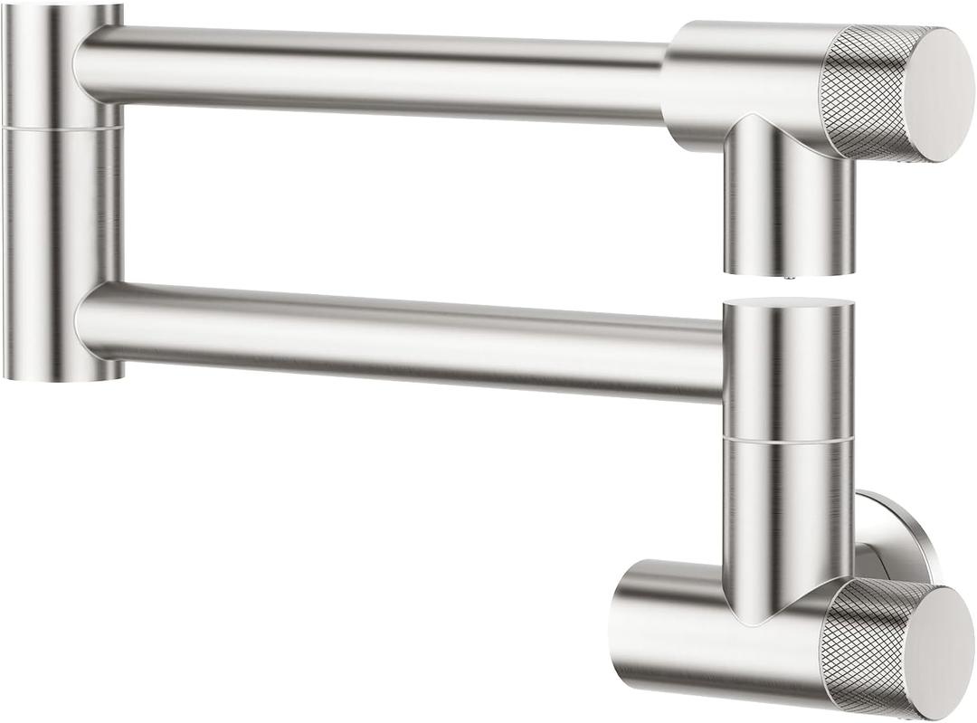 Pot Filler Faucet with Knob Switch, Wall Mount Over Stove Folding Faucet, Single Hole Stainless Steel Kitchen Pot Faucets, Brushed Stainless