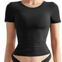 SUUKSESS Women Double Lined Fitted Basic Tee Crew Neck Short Sleeve Y2K Crop Top Size XL