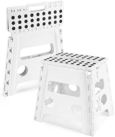Dyforce Non-Slip Folding Step Stool - 11 inch Height Heavy Duty Foldable Stool for Adults Kids, Plastic Step Stool Camping Stepping Stool - White