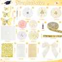 Graduation Cap Decorations Kit 2026 DIY Cap Decorations 36PCS Included Fake Flowers Heads Bow 3D Butterfly Self Adhesive Rhinestones Stickers Alphabet Letter Stickers for Grad Party Decor, White