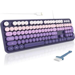 MOFII Computer Keyboards Wired, Plug Play USB Full Size Typewriter Keyboard, Cute Colorful Aesthetic Keyboard with Foldable Stands for Windows PC Laptop (Purple Gradient)