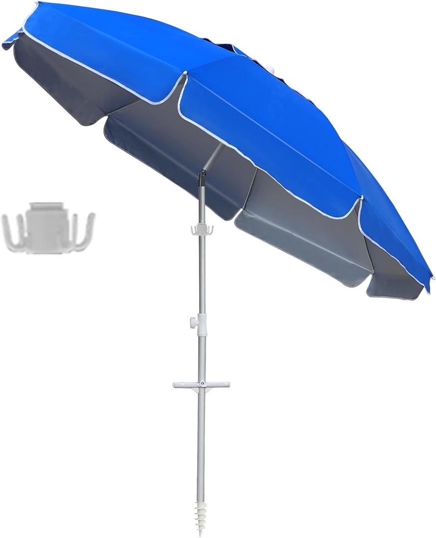 Colorsoul Portable Beach Umbrella with Sand Anchor, Large Beach Umbrellas for Sand Heavy Duty Wind Portable, Push Button Tilt and Air Vent UPF 50+ Protection (8ft, Dark Blue)