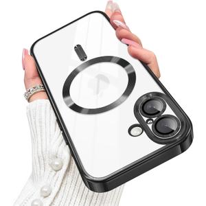 Designed for iPhone 17 Case Magnetic, Compatible with Magsafe, Camera Control Button, Camera Lens Protector, Clear Soft TPU Plated Phone Case for iPhone 17, Black